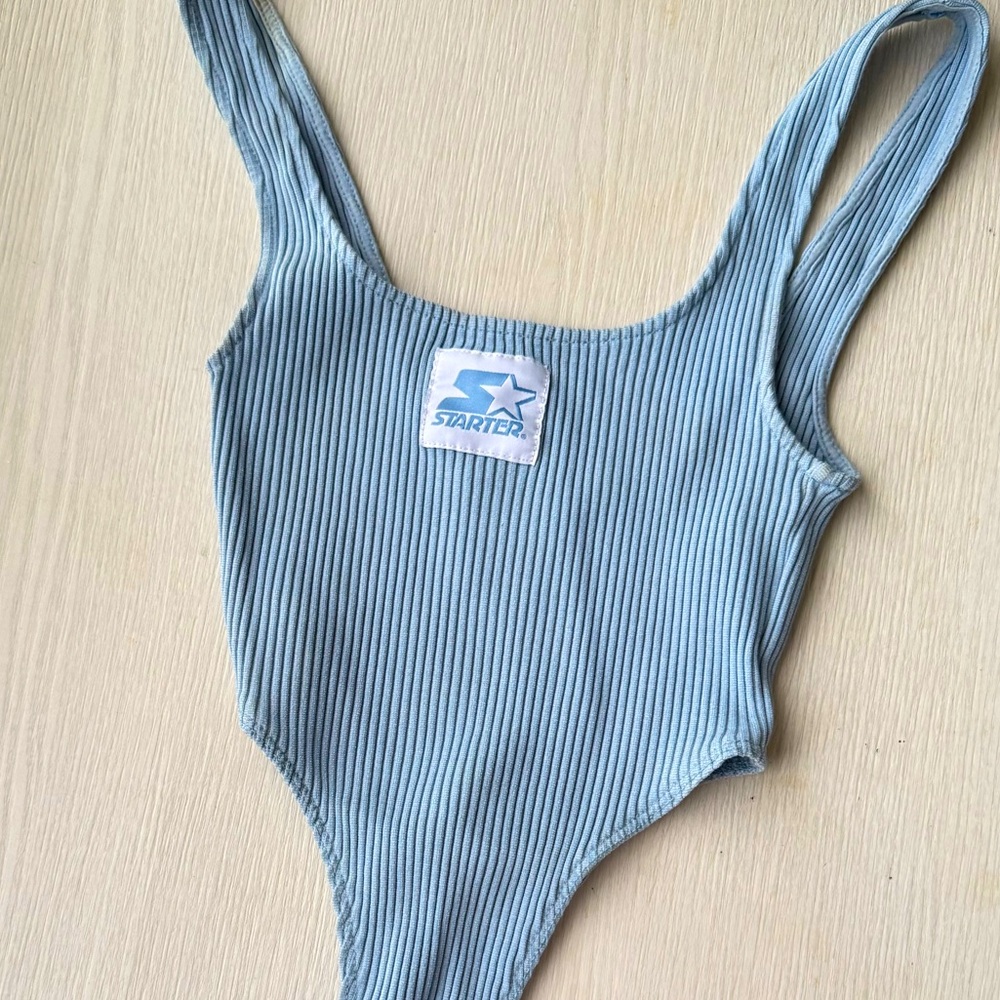 Zara Blue Ribbed Bodysuit Top